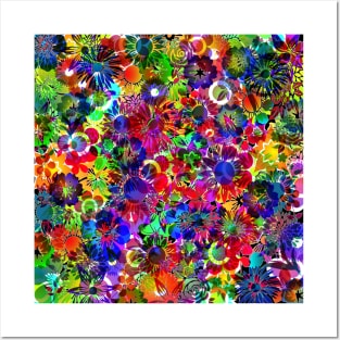 Bright Neon Rainbow Floral Garden Flower Boho Pattern Posters and Art